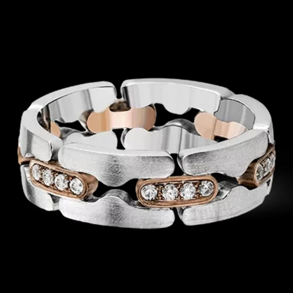 New Unisex Two Tone Diamond Ring - Picture 3 of 5